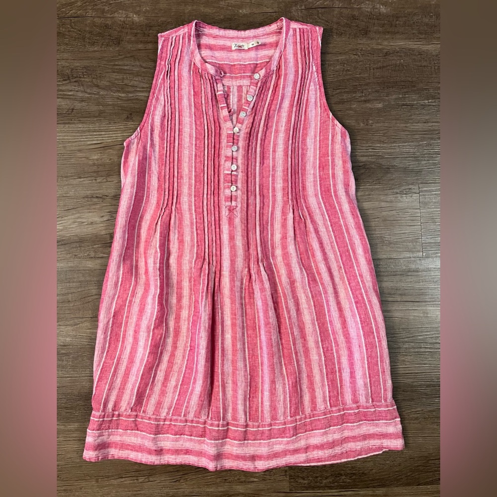 FAHERTY Isha Pink White Striped Linen Dress Medium